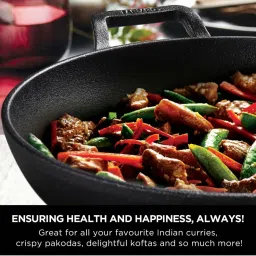 Meyer Pre Seasoned Cast Iron Kadai 24cm With Glass Lid image 3