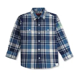 Gini & Jony Kids Blue & White Cotton Chequered Full Sleeves Shirt image 1