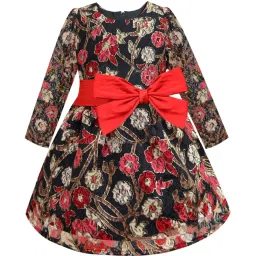 A.T.U.N. Black & Red Full Sleeves Lace Dress image 1