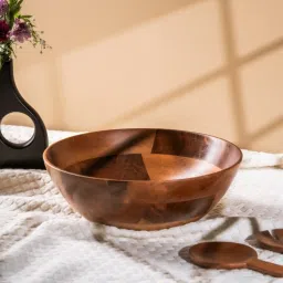 S. G. Home Brown Salad Bowl With Fork & Spoon image 1