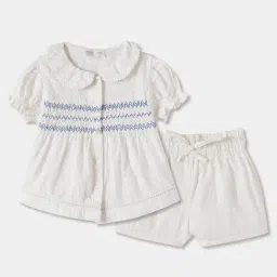 R&B Kids White Embroidery Regular Fit Top & Shorts Set image 1