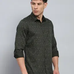 Monte Carlo Green Cotton Slim Fit Printed Shirt image 4