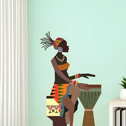 Decor Villa Multicolor African Girl with Drum Wall Sticker-image-40