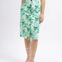 Elle Green & White Floral Print Midi Skirt image 1