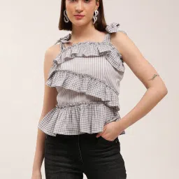 Elle Grey Striped Peplum Top image 1