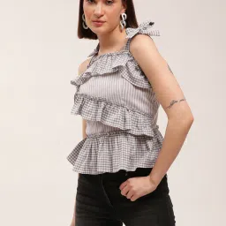 Elle Grey Striped Peplum Top image 3