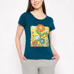 Clovia Blue & Shorts Graphic Print Top With Shorts image 1