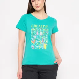 Clovia Blue & Black Graphic Print Top With Shorts image 1