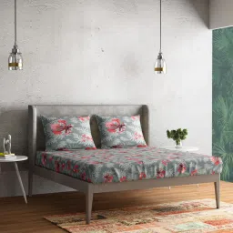 Petal Home Poinciana Teal Cotton 144 TC Bedsheet image 2