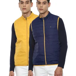 Louis Philippe Navy & Yellow Regular Fit Quilted Reversible Jacket image 1