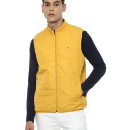 Louis Philippe Navy & Yellow Regular Fit Quilted Reversible Jacket image 2