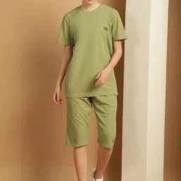 Vimal Jonney Olive Green T-Shirt & Capris Set image 1