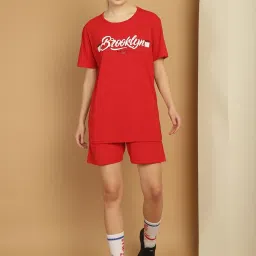 Vimal Jonney Red Cotton Printed T-Shirt & Shorts Set image 1