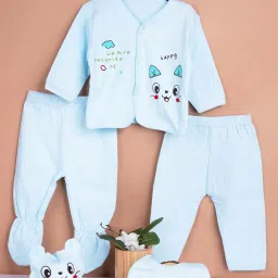 Baby Moo Kids Sky Blue Printed Full Sleeves T-Shirt Set image 1