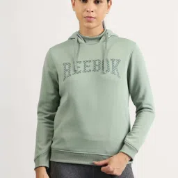 Reebok Green Regular Fit Logo Printed Hoodie image 1