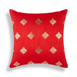 Home4U Griva Red & Gold Poly Dupion Cushion Cover - Set of 1-picture-34