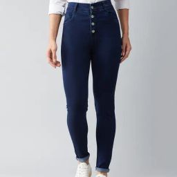 DOLCE CRUDO Dark Blue Denim Skinny Fit High Rise Jeans-picture-23