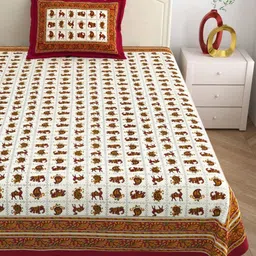 The Craft Monk Red & Beige 210 TC Single Bedsheet with 1 Pillow Covers image 3