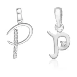 Taraash 92.5 Sterling Silver 'P' & 'P' Initial Letter Couple Pendants-picture-28