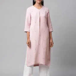 linen club woman Linen Club Women Light Pink Embroidered Kurta-picture-21