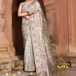 Elora Dusty Grey Silk Woven Saree With Unstitched Blouse image 1
