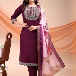 Moda Rapido Women Floral Embroidered Regular Thread Work Kurta with Trousers & With Dupatta-picture-15