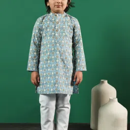 READIPRINT FASHIONS Kids Blue & White Embroidered Full Sleeves Kurta with Pyjamas image 1