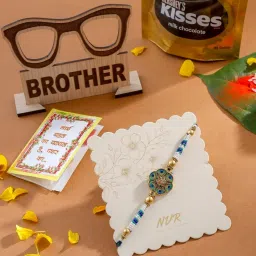 NVR Multicolor Peacock Design Artificial Stones & Pearls Thread Rakhi image 1