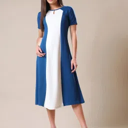 PURVAJA Teal Color-Block Dress image 1