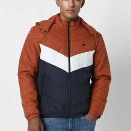 Peter England Orange Regular Fit Quilted Hooded Jacket image 1