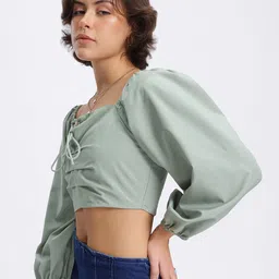 DressBerry Matcha Magic Pleated Smocked Crop Top image 2