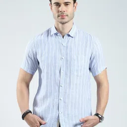 Monte Carlo Blue Linen Regular Fit Striped Shirt image 1