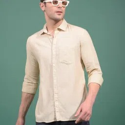 Crimsoune Club Beige Blended Slim Fit Solid Shirt image 1