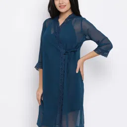 Clovia Teal Lace Babydoll & Robe With Thong image 4