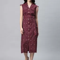 Cottinfab Maroon Striped Casual Dress image 1