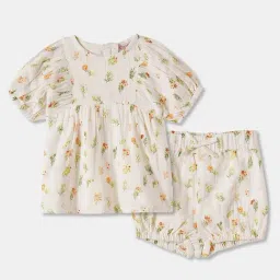 R&B Kids Beige Floral Regular Fit Top & Shorts Set-picture-31