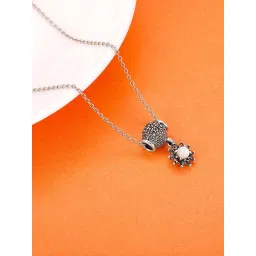 GIVA 925 Oxidized Silver White Stone Pendant with Link Chain for Women & Girls image 1