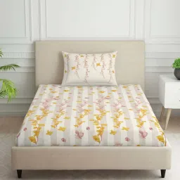 Spaces Phuleri Cream 144 TC Cotton Single Flat Bedsheet with 1 Pillow Cover image 1