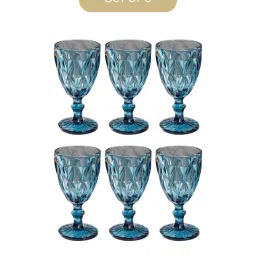 Nestasia high quality blue Crystal Textured red wine Glasswareset with Stem(Set Of 6, each 300 ml) image 2