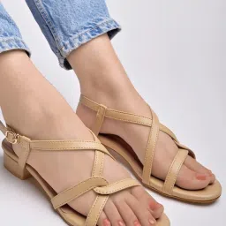 Shoetopia Women's Beige Back Strap Sandals image 1