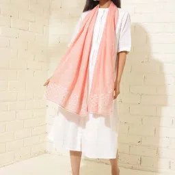 Fabindia Soft Pink Embroidered Dupatta image 1