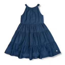 Gini & Jony Kids Blue Solid Dress image 1