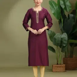 Cotton Culture Purple Poly Silk Floral Kurti-image-76