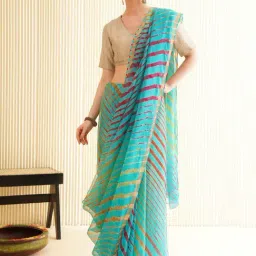 Jaypore Turquoise Blue Kota Tie & Dye Lehriya Saree-picture-32