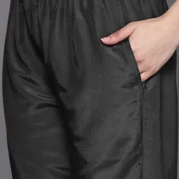 Libas Women Black Floral Pure Silk Kurta with Trousers & With Dupatta image 4