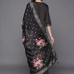 Libas Women Black Floral Pure Silk Kurta with Trousers & With Dupatta image 2