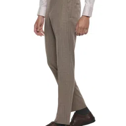 Van Heusen Brown Slim Fit Checks Flat Front Trousers image 3