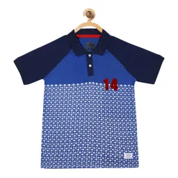 Blue Giraffe Kids Blue Cotton Printed Polo T-Shirt image 1