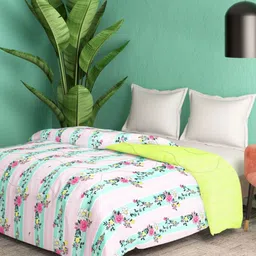 Portico Lime Green & White Floral AC Room 120 GSM Double Bed Comforter-picture-21