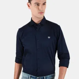 Duke Navy Cotton Slim Fit Shirt-image-66